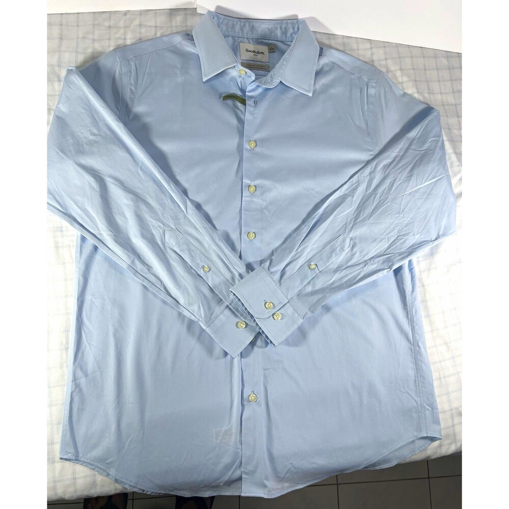 Goodfellow & Co Men's Dress Shirt 16-16 1/2 34/35 Standard Fit Blue Solid Cotton